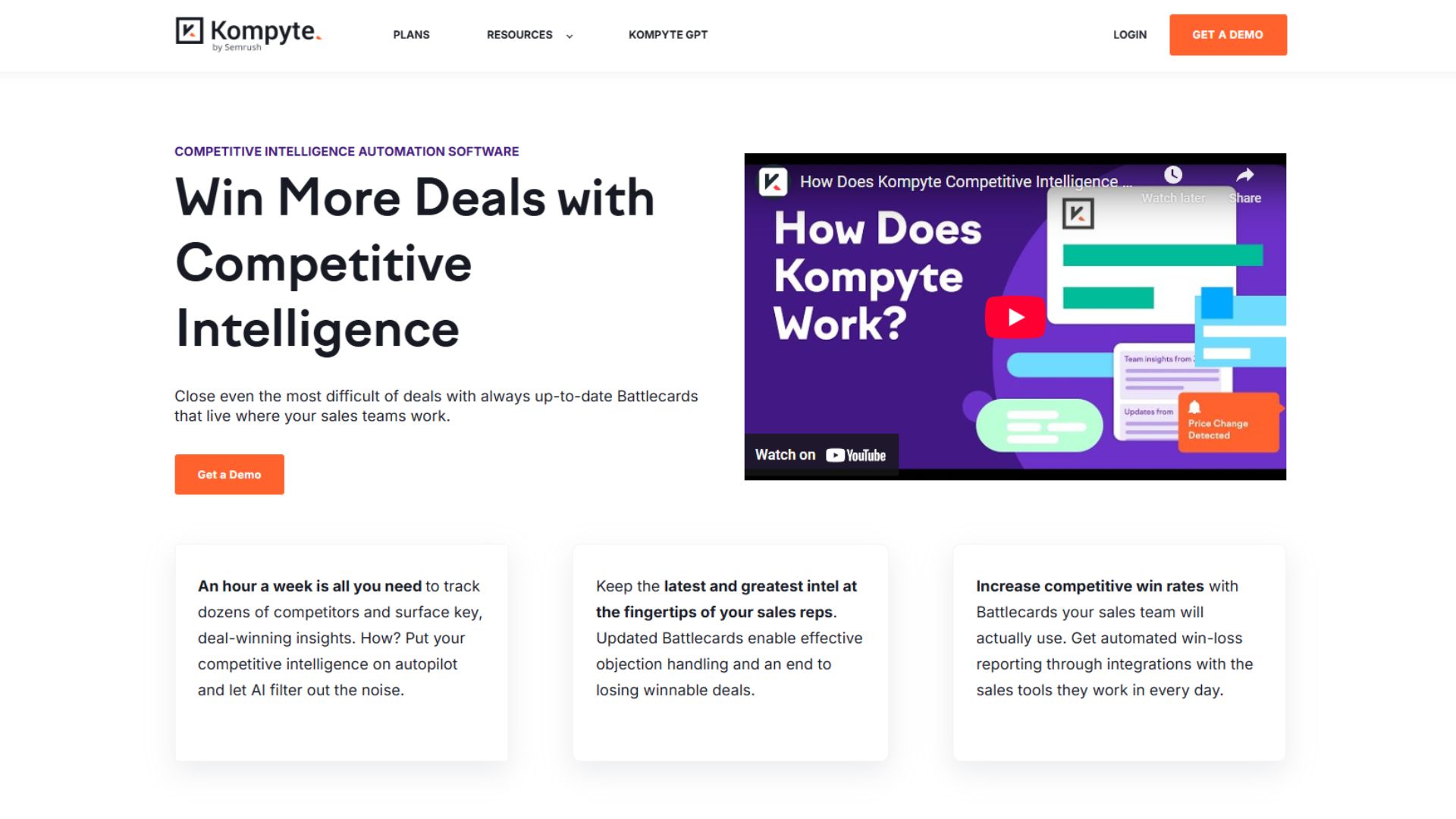 Kompyte Competitor Battlecard Platform Website Screenshot