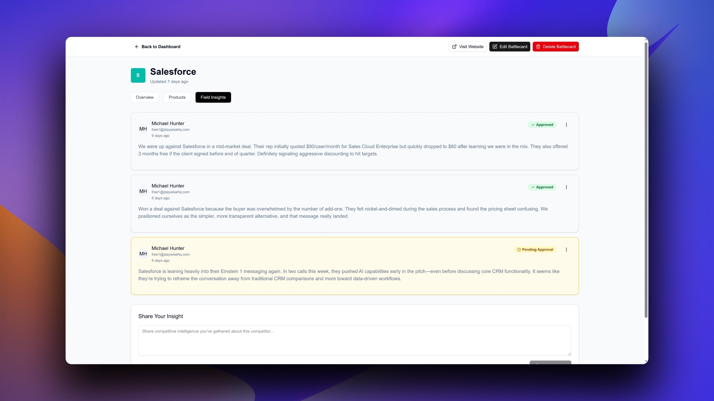 Playwise HQ - Competitor Battlecard Insights With Background