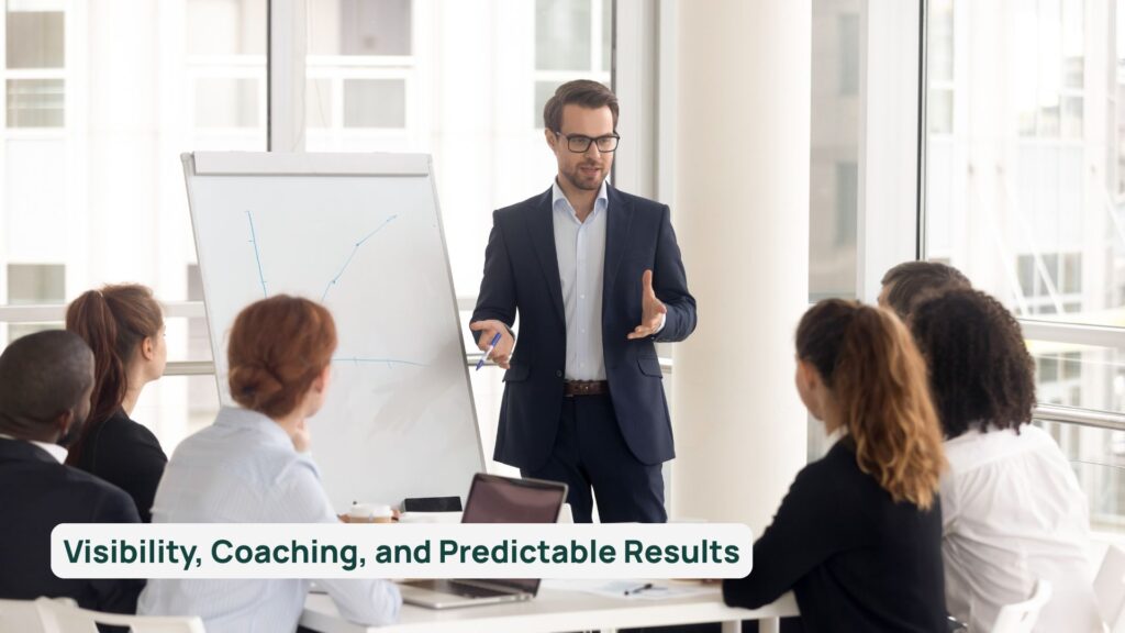 Showing sales results on a whiteboard