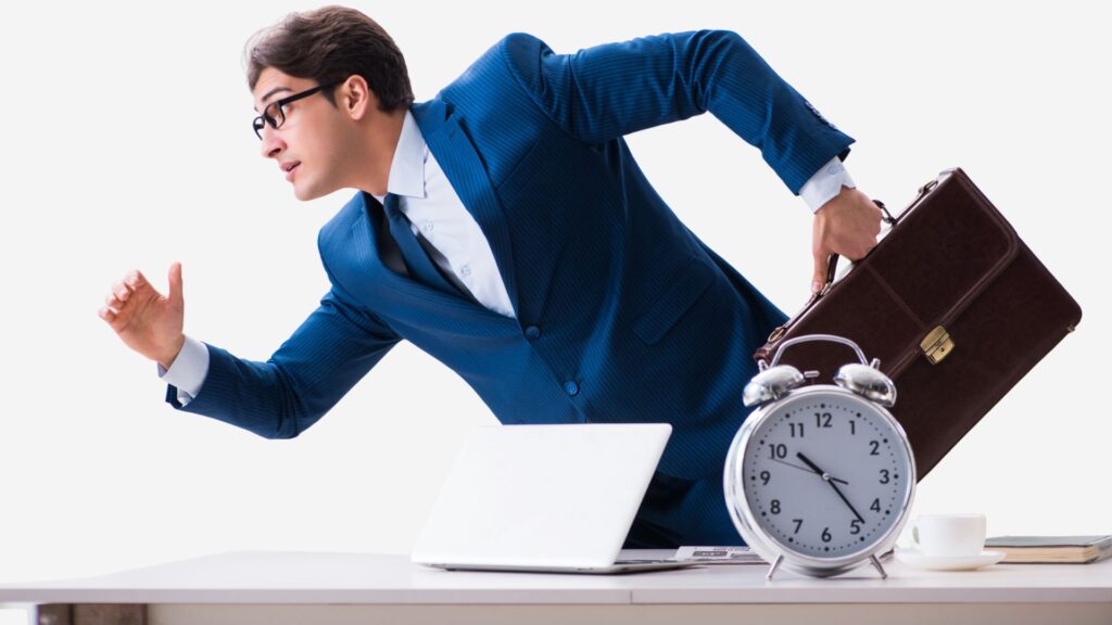 man in suit running, signifying urgency