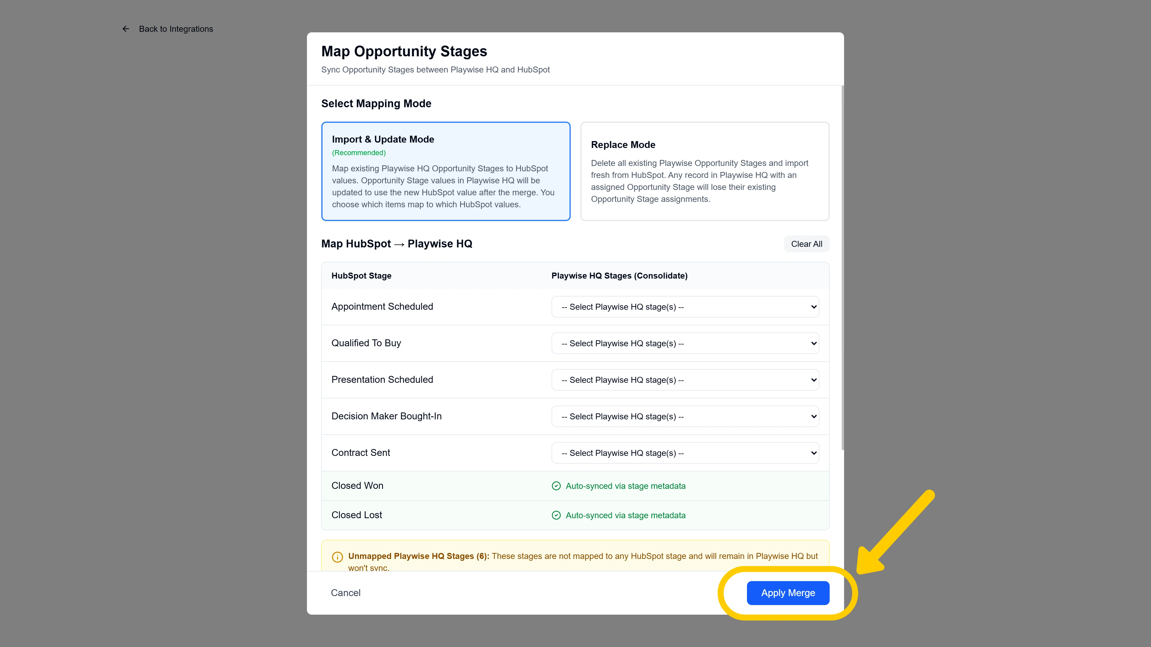 Playwise HQ to Hubspot CRM Integration - Import and Update Opportunity Stages
