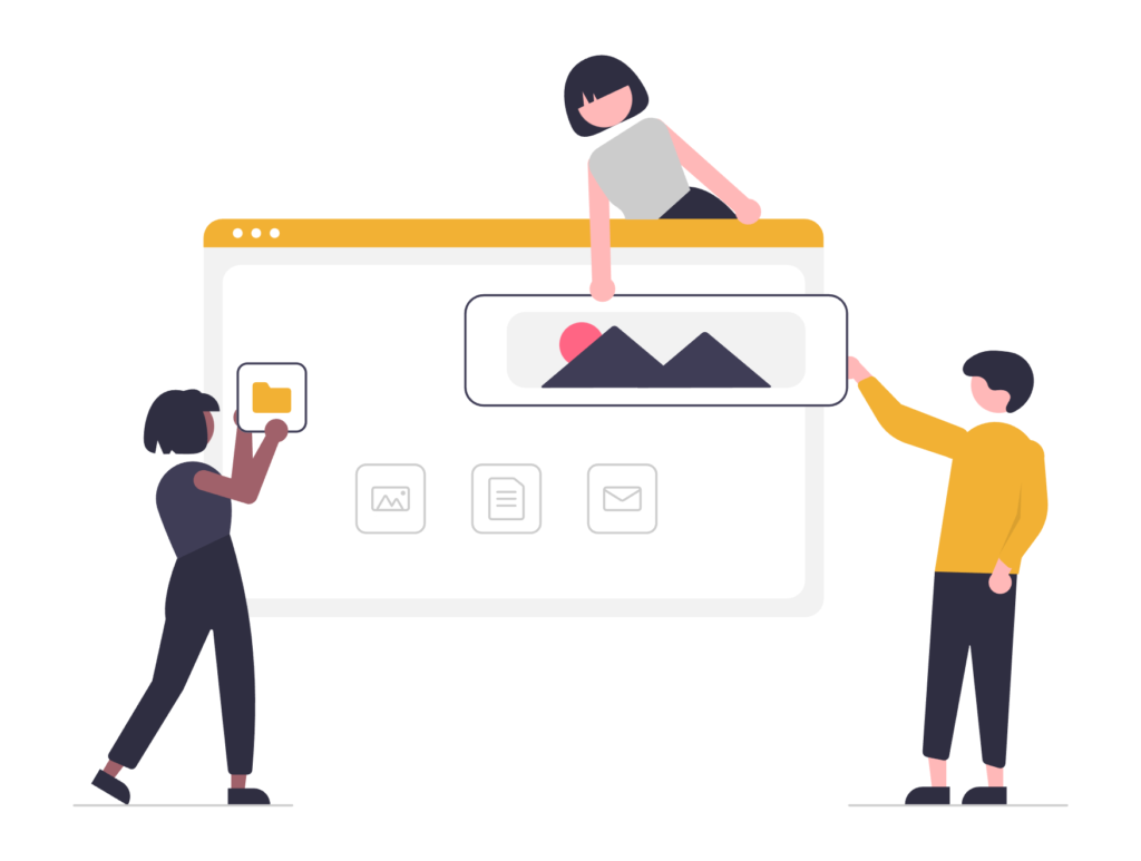 illustration depicting team updating battlecard