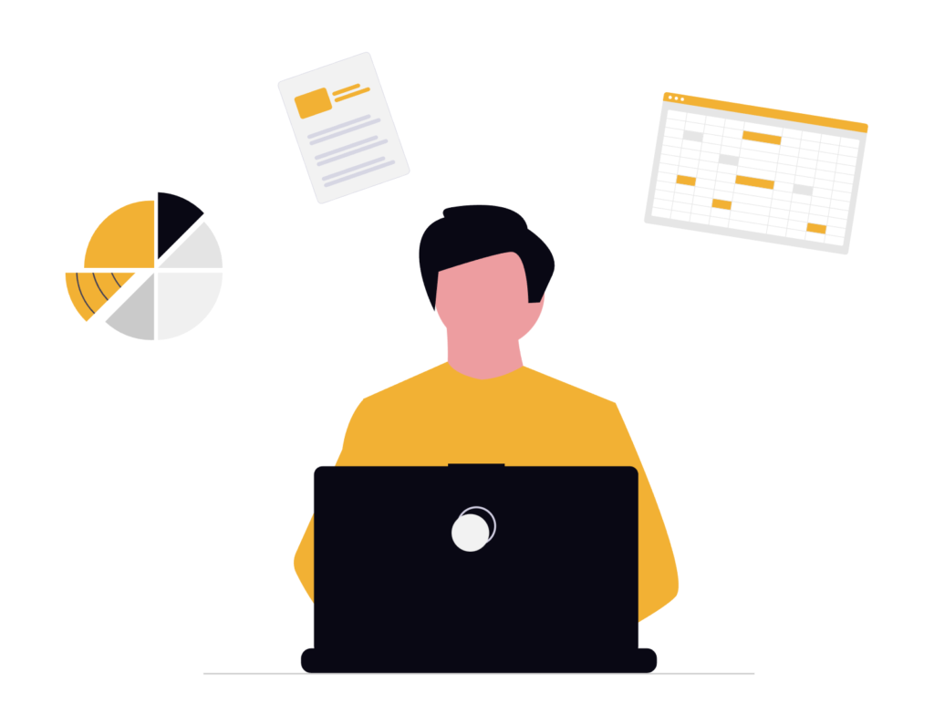 illustration of competitive intelligence manager on laptop