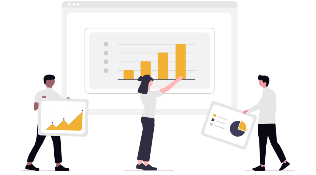 illustration of sales people looking at data
