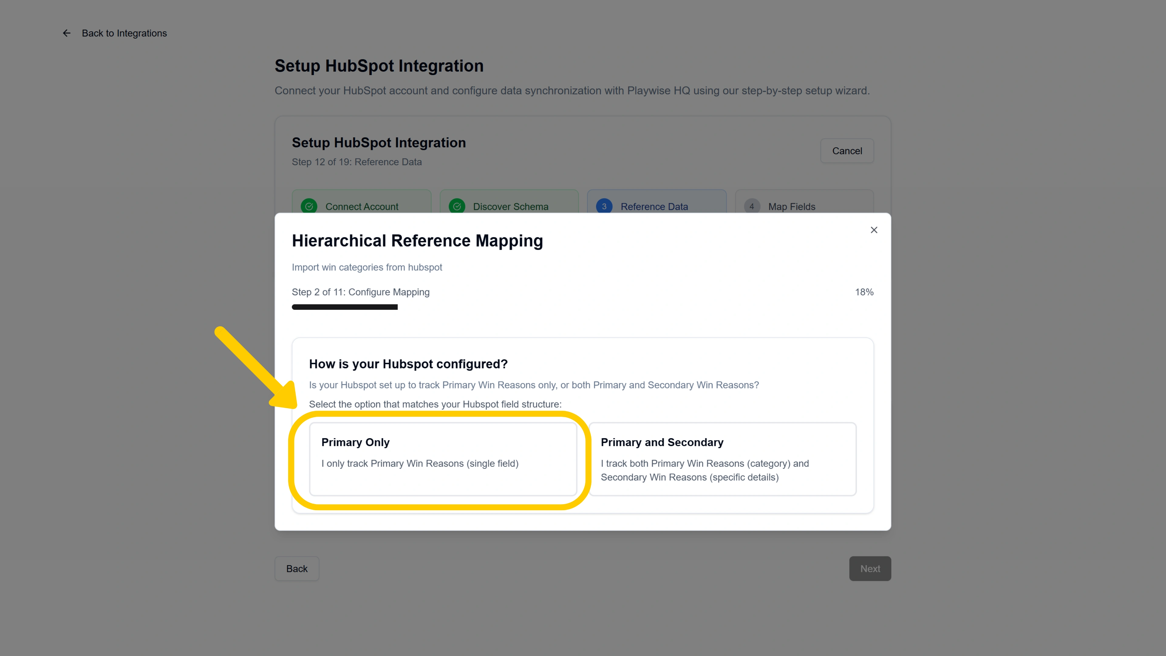 Screenshot showing ability to configure primary or primary and secondary win reasons