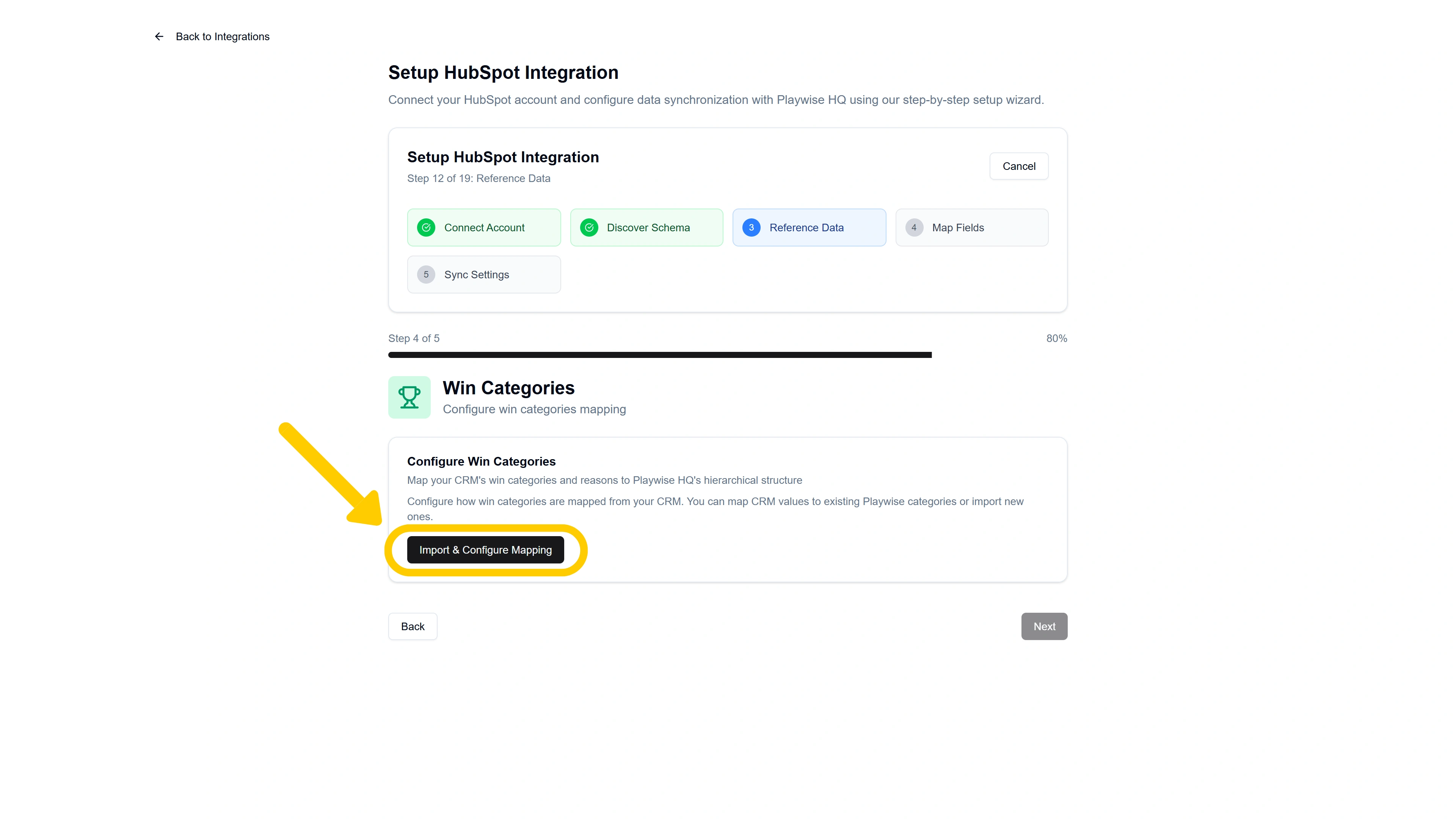 Screenshot showing option to import and configure win categories