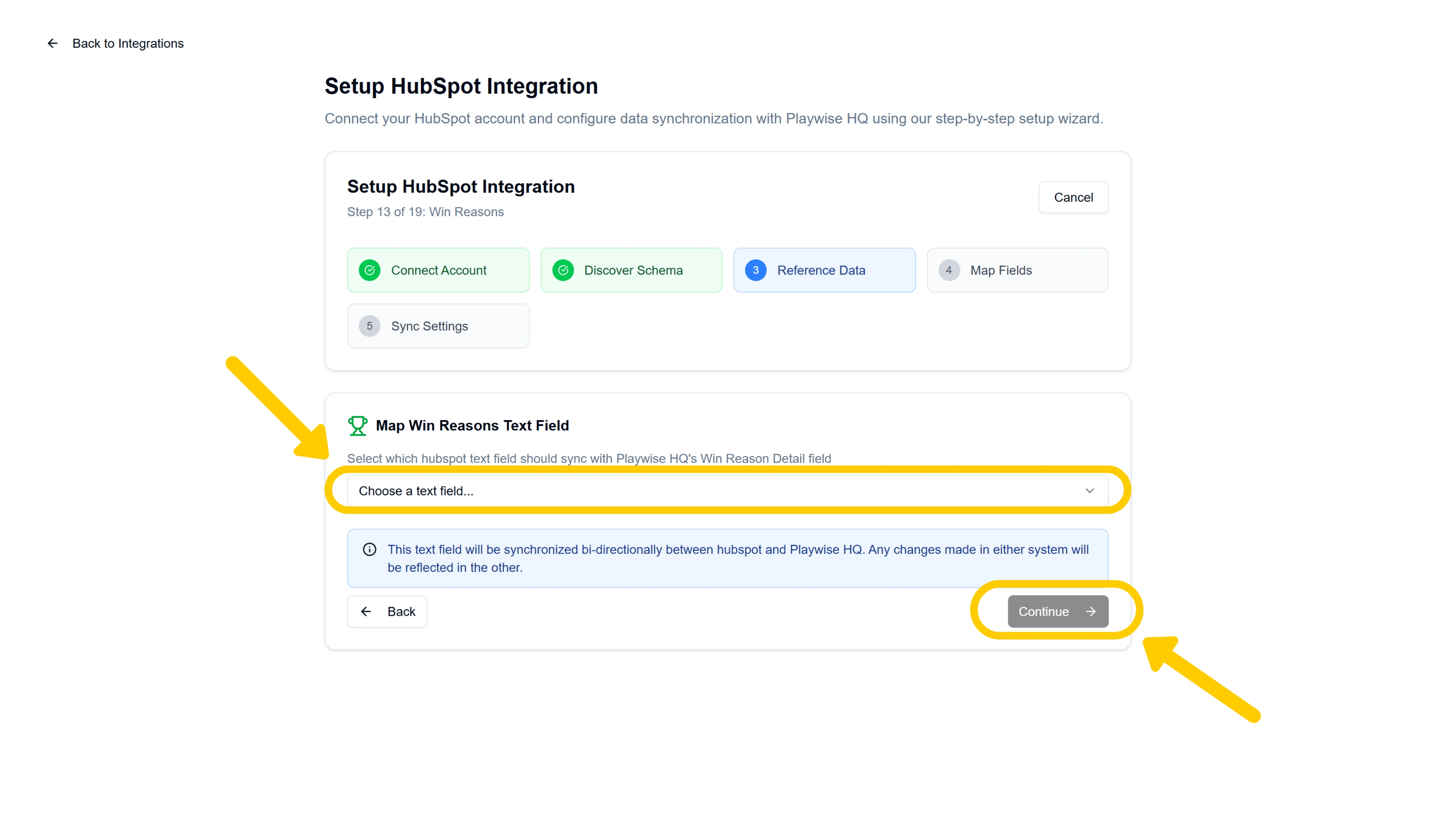 Playwise HQ - Hubspot Integration to sync written win reasons