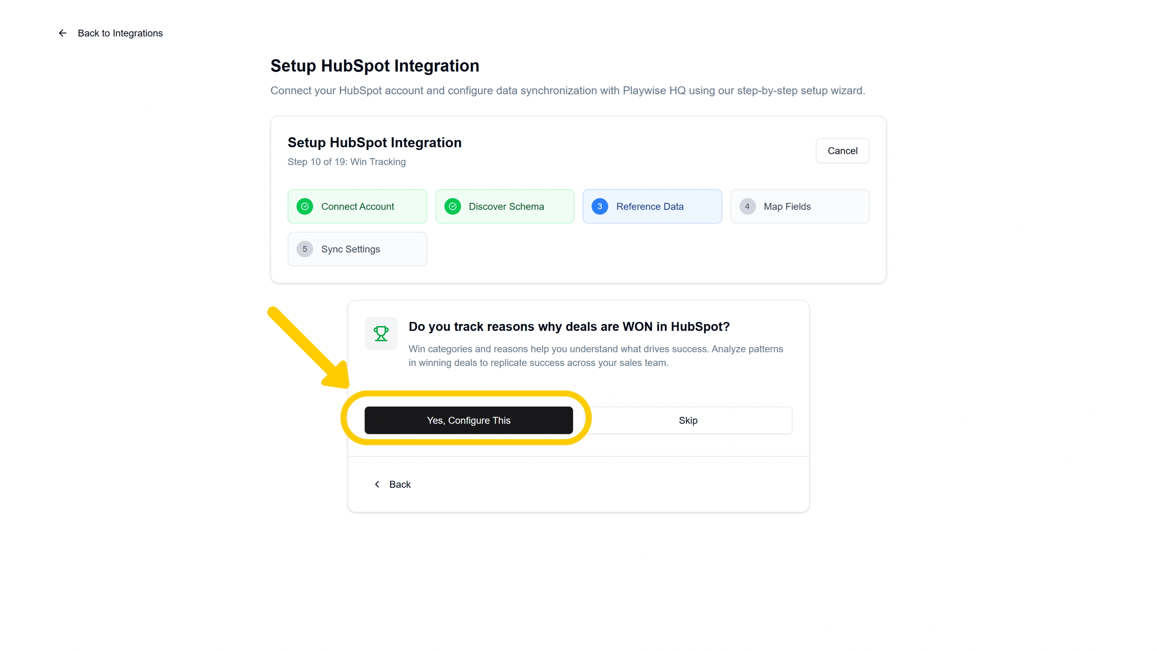 Screenshot Playwise HQ - Hubspot Integration Option to track deals won reasons