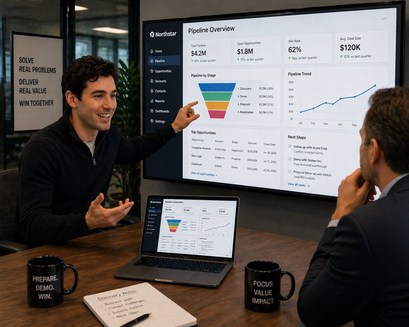 sales rep pitching a software product in boardroom