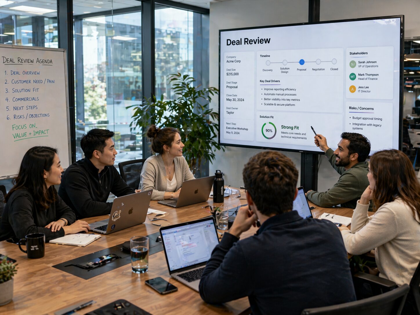 sales team conducting a deal review
