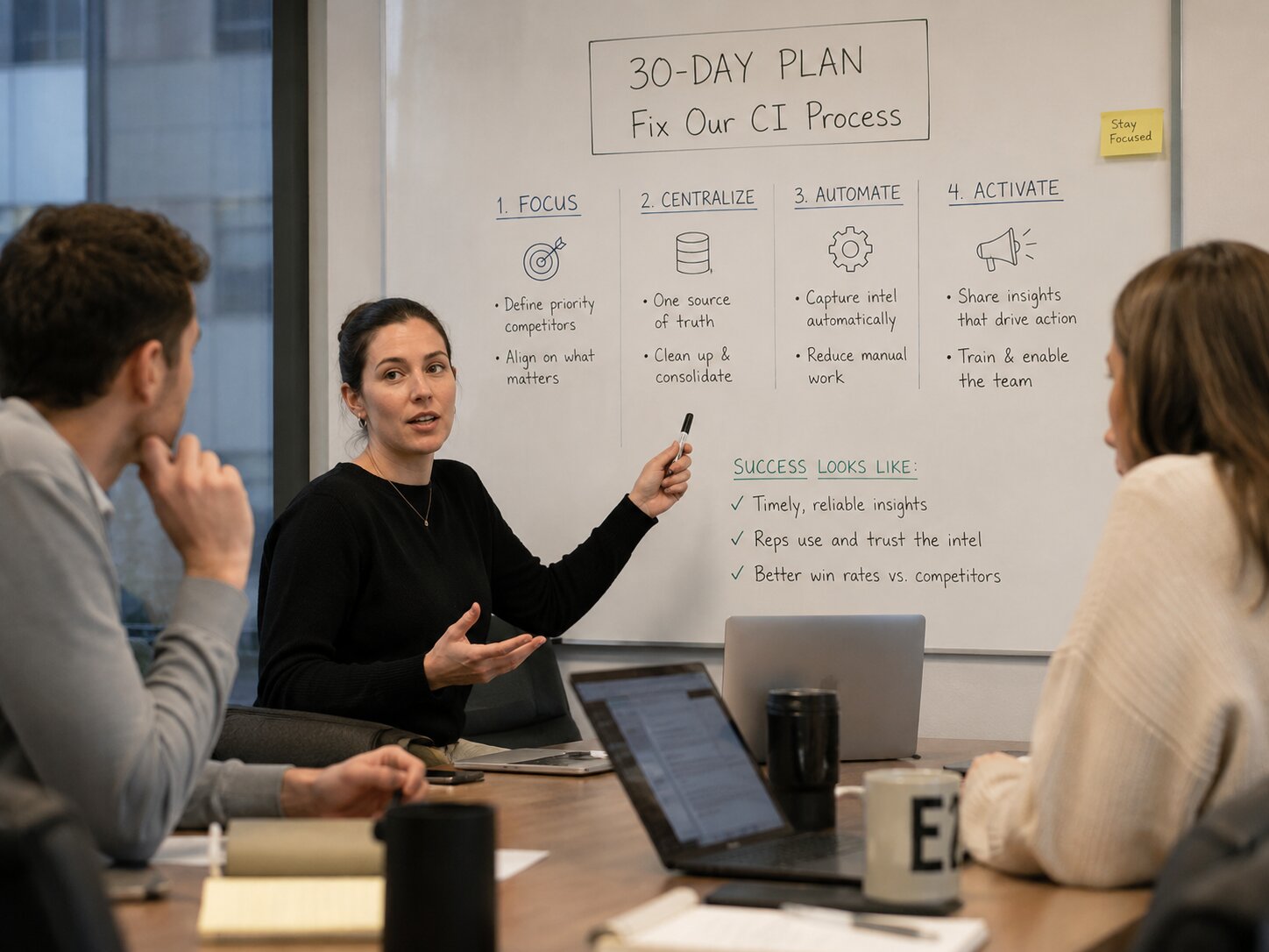 Competitive Intelligence Manager Discussing new 30 day plan