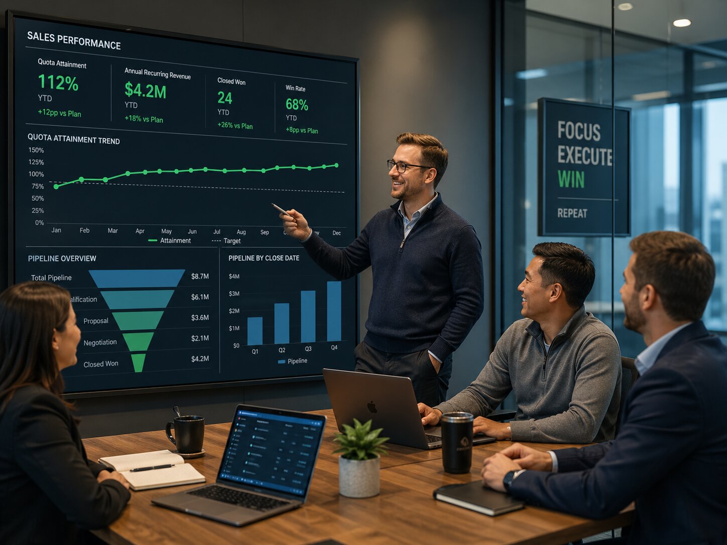 High Performing Sales Team Reviewing Performance