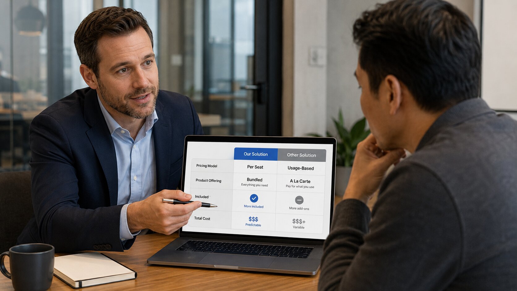 Sales rep handling comparison based pricing objections