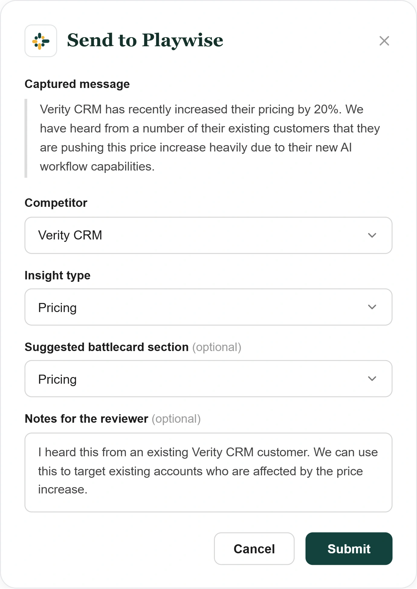 Playwise HQ - Capture Sales Reps Insights Inside Slack