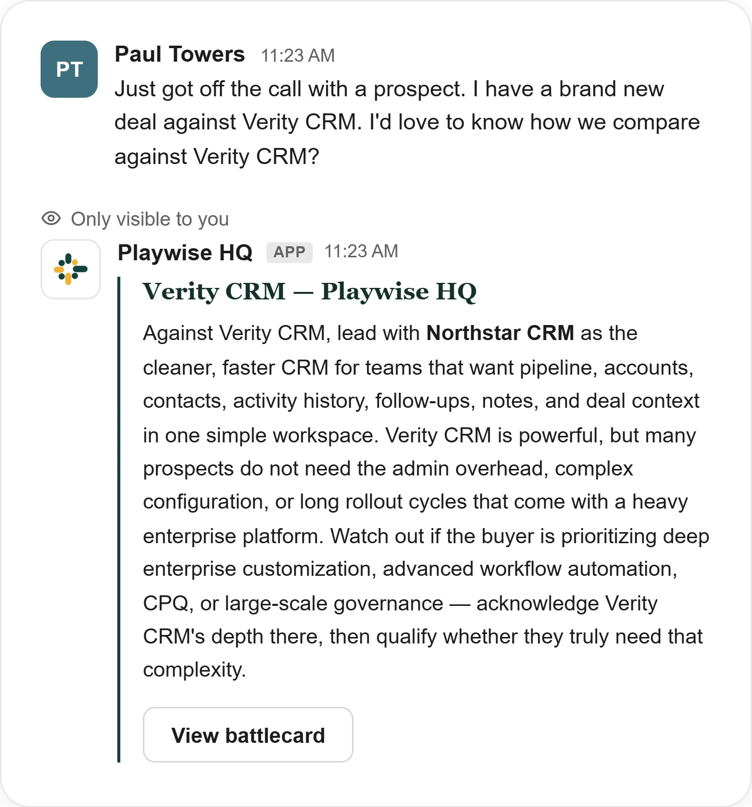 Playwise HQ - Competitor Battlecard Insights from Slack