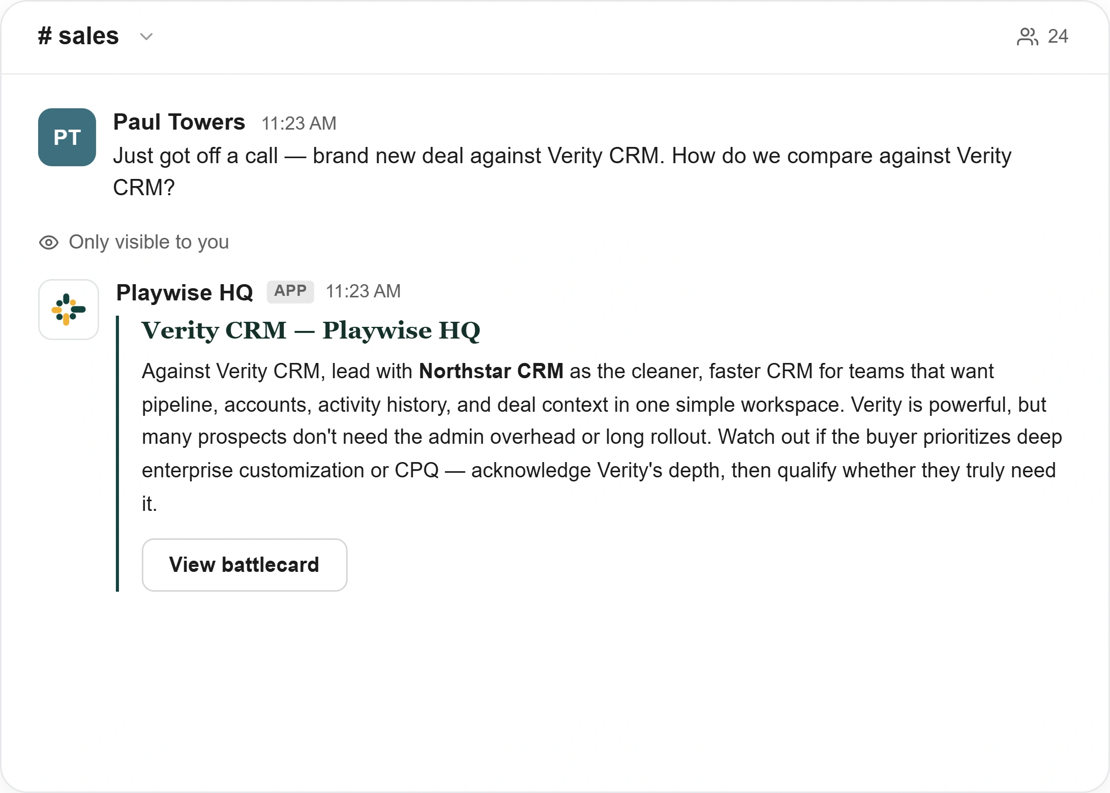 Playwise HQ - Slack Integration Competitive Intelligence Condensed