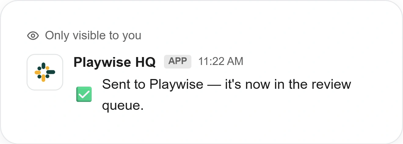 Playwise HQ Slack Integration Submit Insight